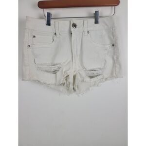 American Eagle Stretch Hi Rise Shortie Shorts 6 Womens White Raw Hem Distressed